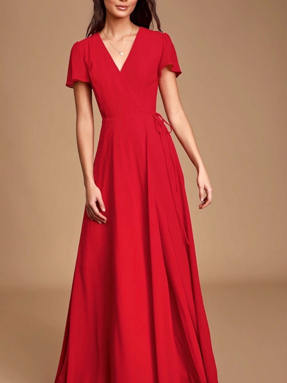 Lulu’s “You're My Everything” Red Short Sleeve Wrap Maxi Dress small